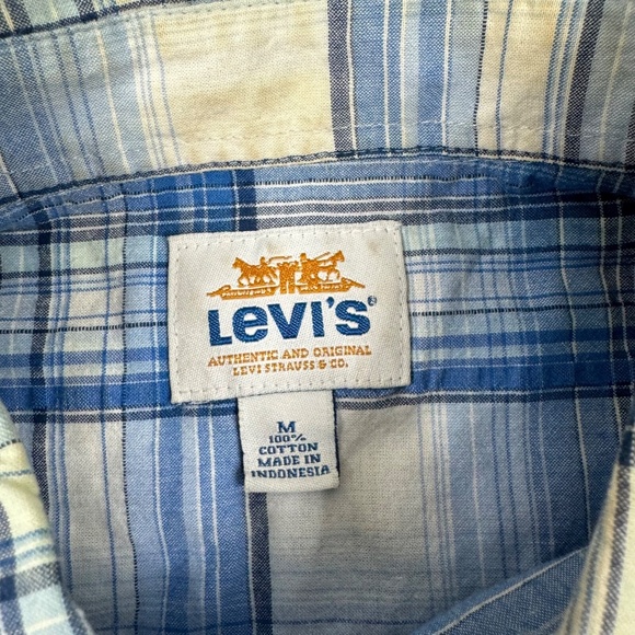 Levi's Mens M Shirt Blue Short Sleeve Button Up Plaid Wester Breathable Workwear - Picture 4 of 8